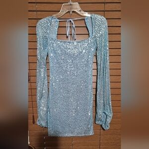 Lucy in the Sky Glittering Blue Long Sleeve Dress